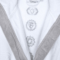 Preview: The Spirit of OM® Velour-Bademantel in weiß mit Kapuze und Blume des Lebens Stickerei