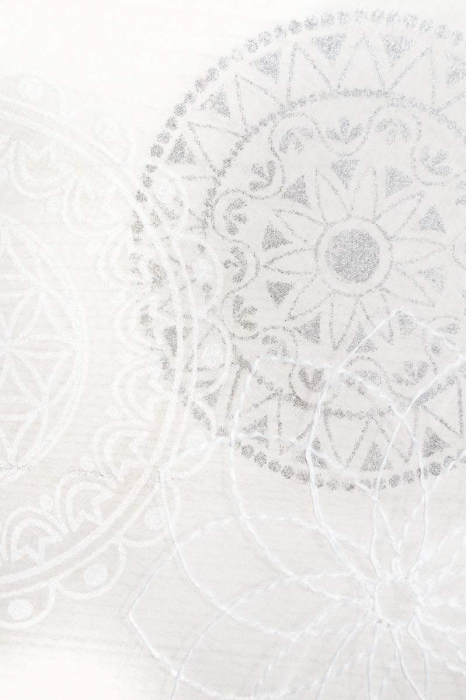 Gardine Rami 145-245cm hoch, weiß bestickt und weiß-silber bedruckt 145cm breit